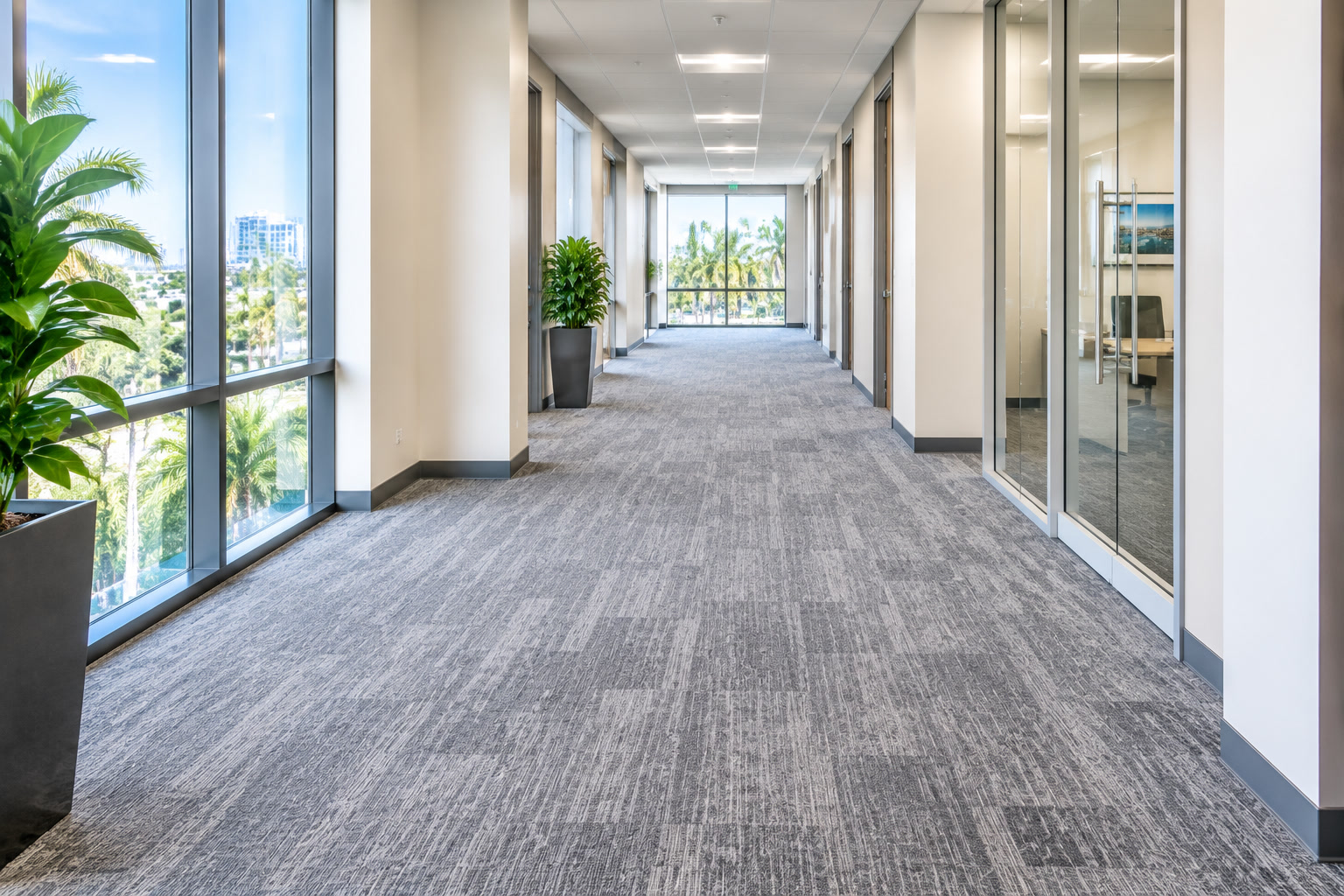 Commercial carpet in an office corridor